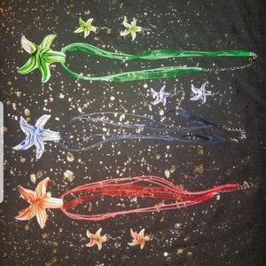 NWT 3 Glass Starfish Necklace, Earring